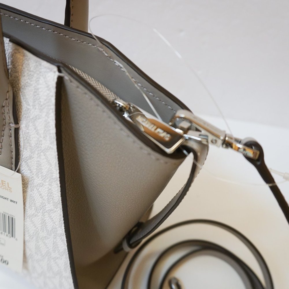 Michael Kors Avril Small Top Zip Satchel Shoulder Bag MK White Grey - Picture 7 of 7